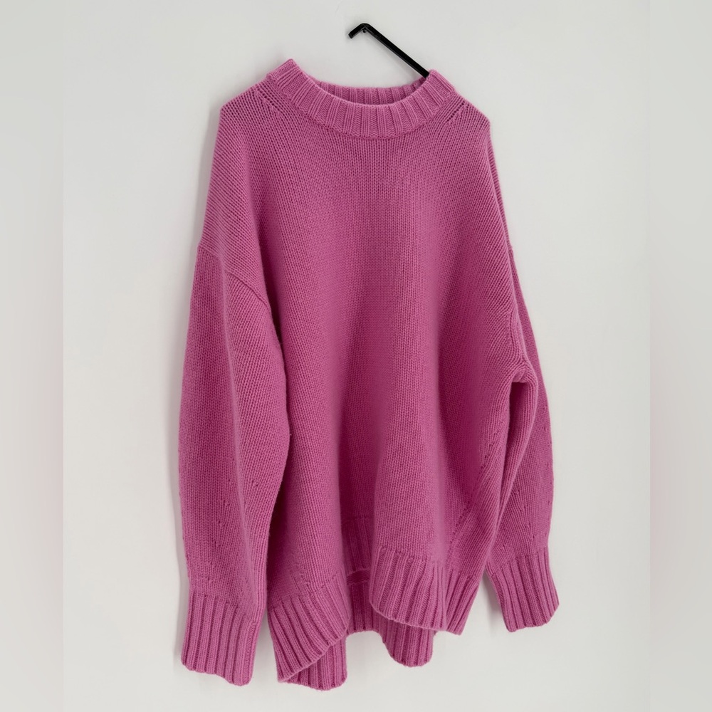 Cos Chunky Pure Cashmere Crew Neck Sweater In Pink - Picture 3 of 9